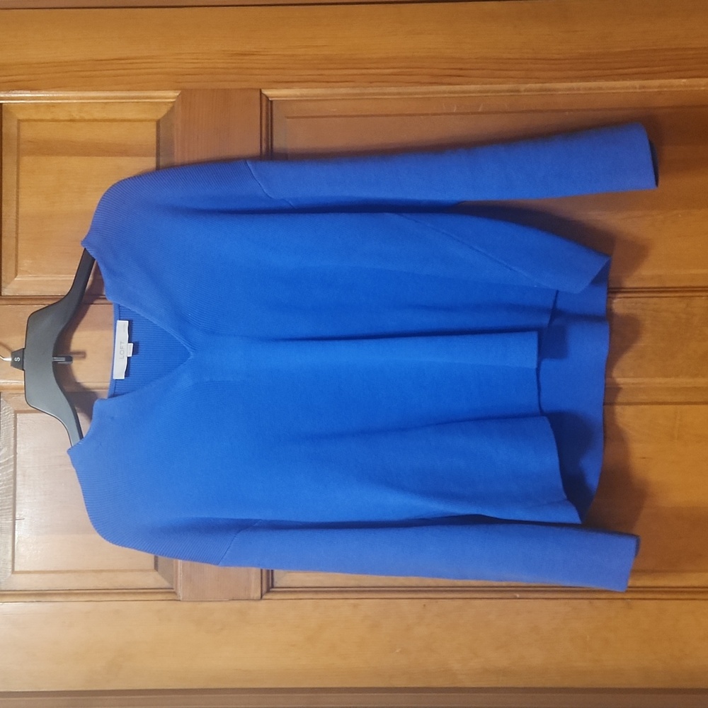 LOFT Blue Sweater, V-Neck, Button Sleeve, Women's Size Petite Medium, EUC